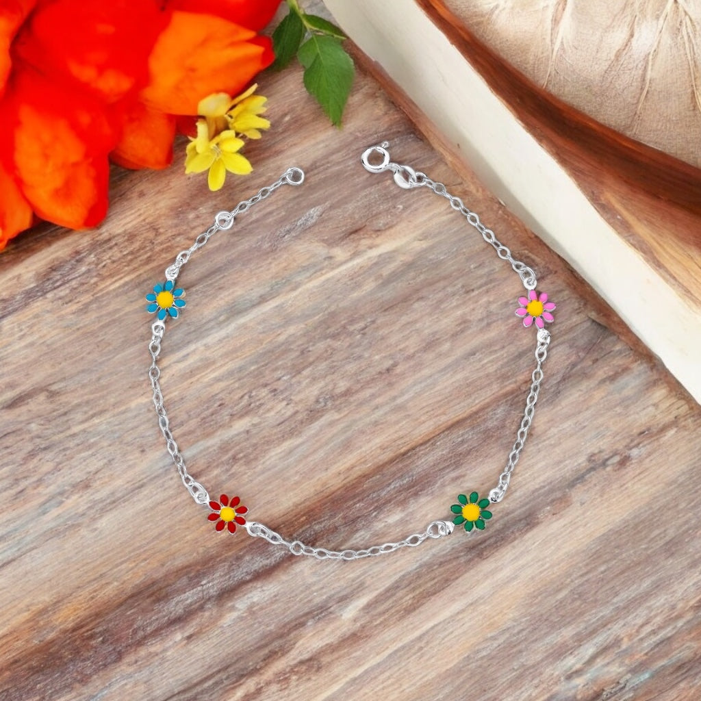 Pulseira Misto 4 Flores Multicolorido 18cm