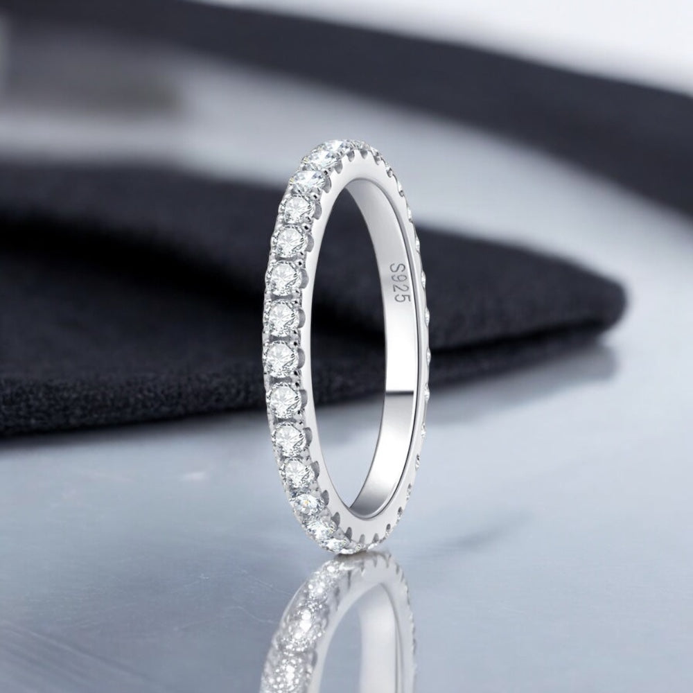 Anel Eternity Completo Moissanite VVS1 Prata 925 com Ouro Branco 18k