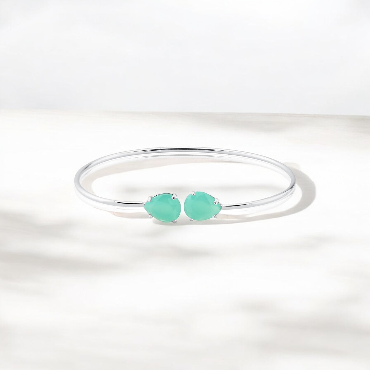Bracelete Beleza Clássica Pedra Gota Turquesa 8x10 mm Prata 925
