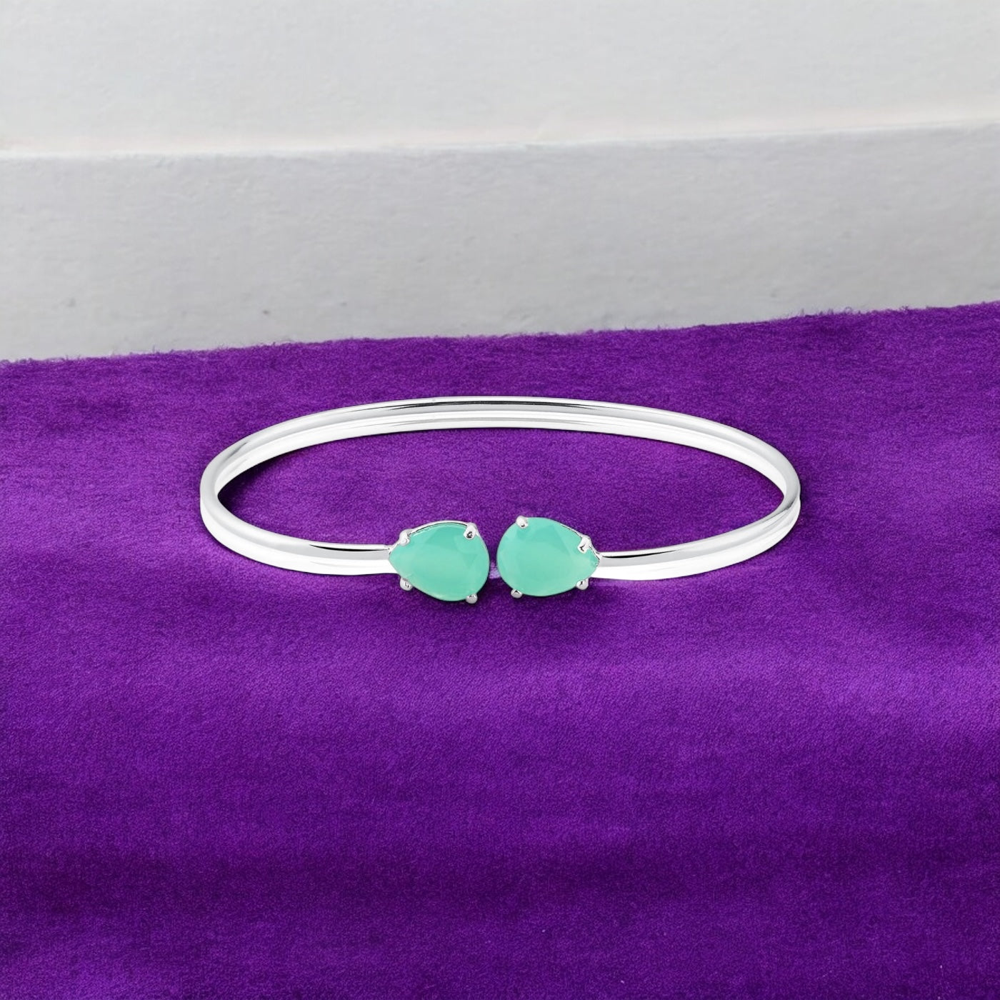 Bracelete Beleza Clássica Pedra Gota Turquesa 8x10 mm Prata 925