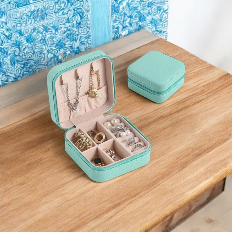 Estojo Porta-Joias Compacto Azul Tiffany Elegante e Prático
