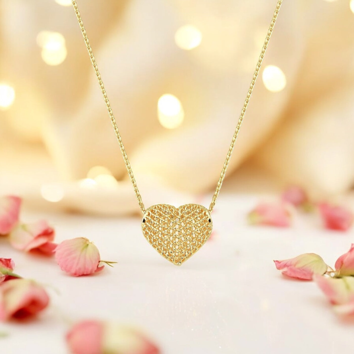 Colar Coração Impressão 3D Folheado a Ouro 18K – 45cm + 5cm
