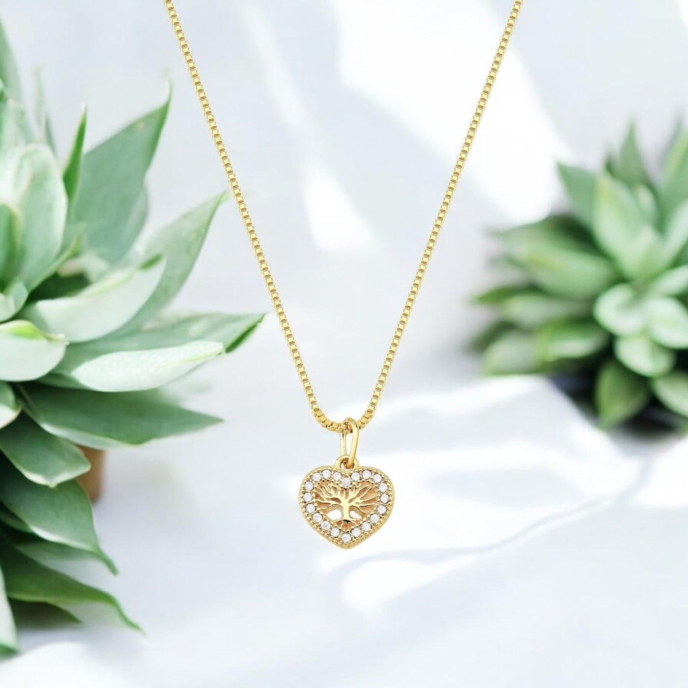Colar Coração Árvore da Vida com Zircônias – Folheado a Ouro 18K 45cm + 5cm