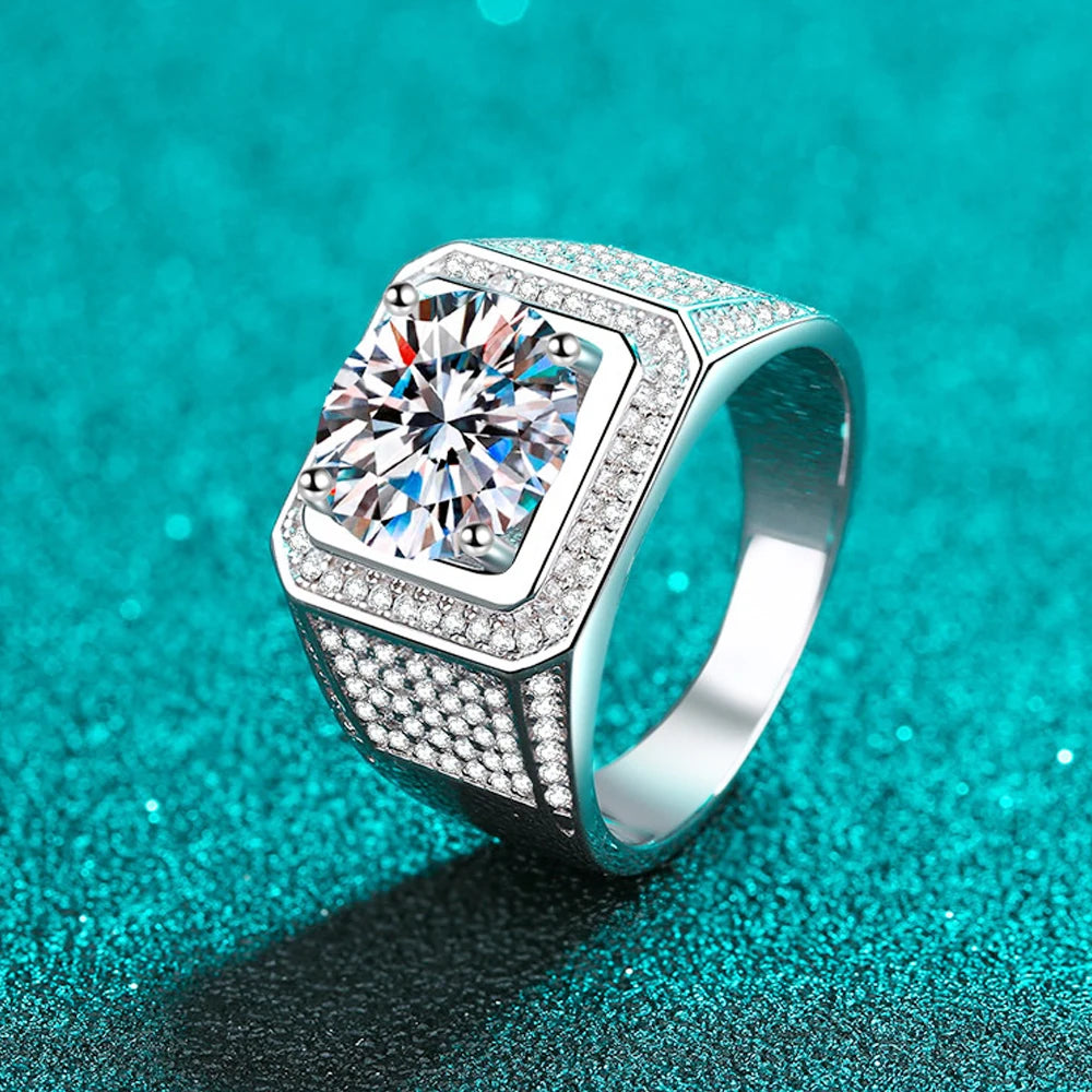 Anel Masculino Statement Moissanite em Prata 925 Ouro Branco 18k | Atelier Moissan