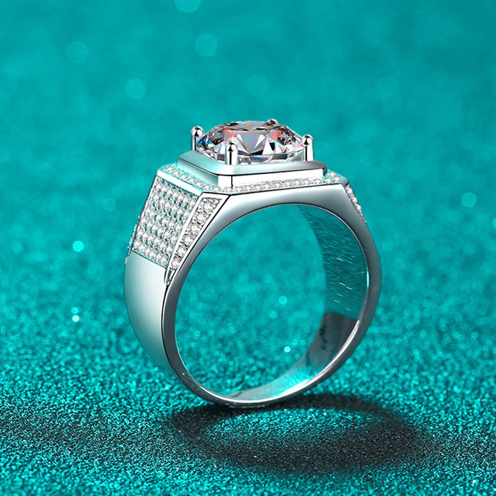 Anel Masculino Statement Moissanite em Prata 925 Ouro Branco 18k | Atelier Moissan