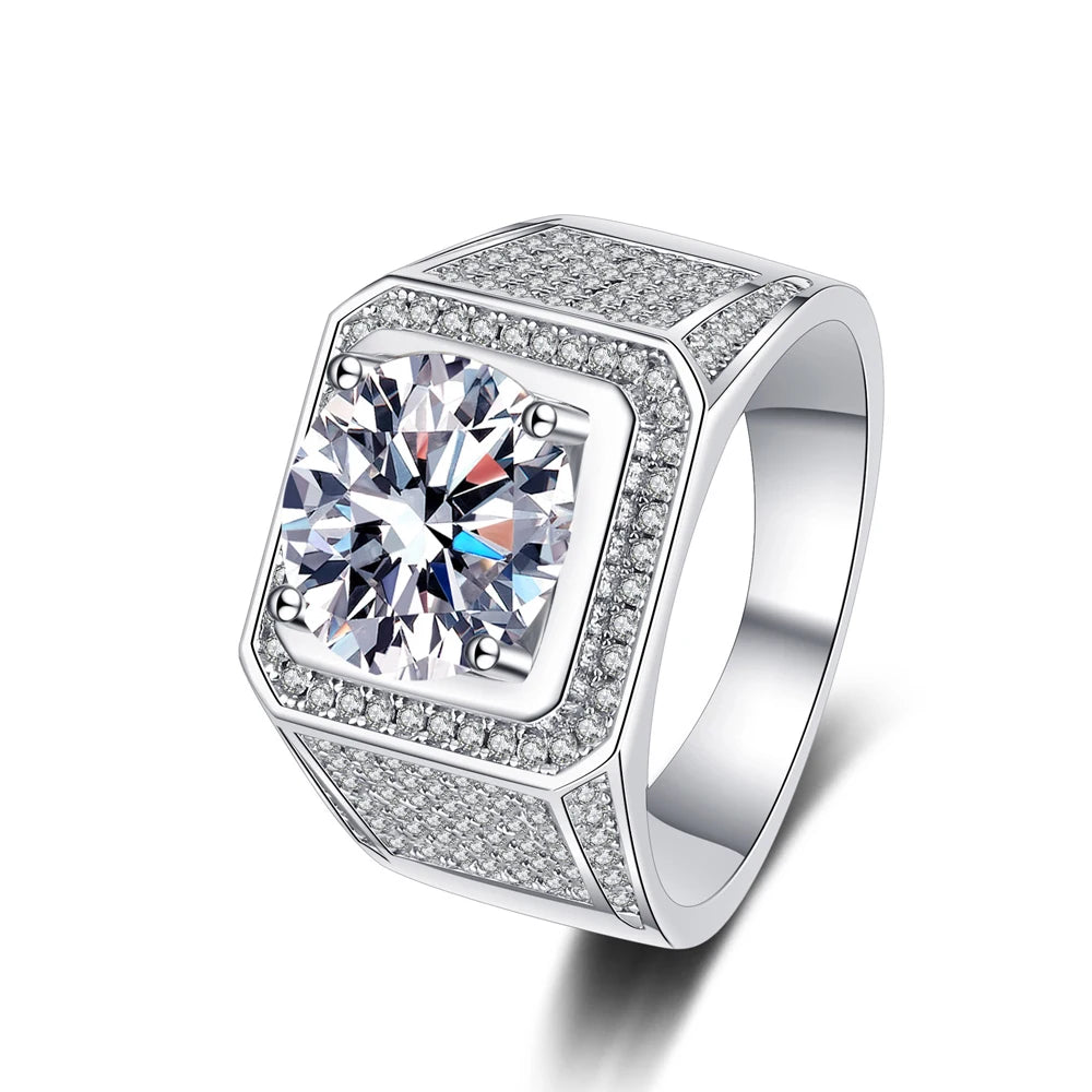 Anel Masculino Statement Moissanite em Prata 925 Ouro Branco 18k | Atelier Moissan