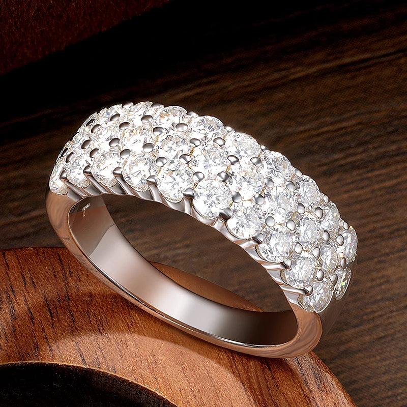 Anel Moissanite 3 Filas Half Eternity Prata 925 com Ouro Branco 18k