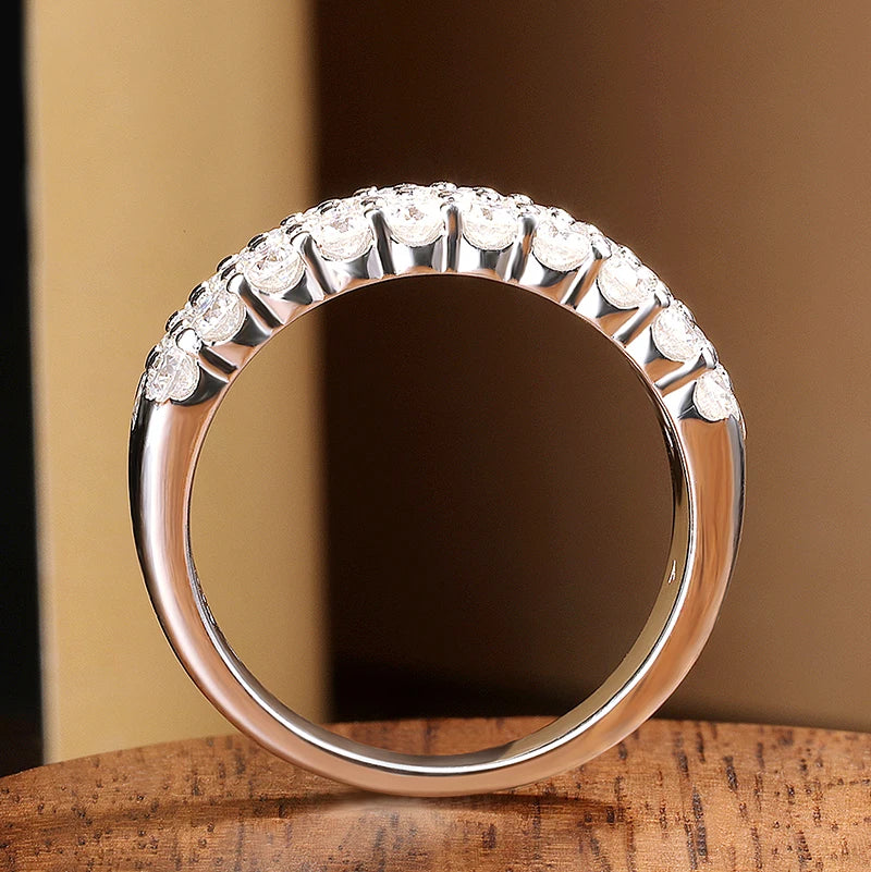 Anel Moissanite 3 Filas Half Eternity Prata 925 com Ouro Branco 18k