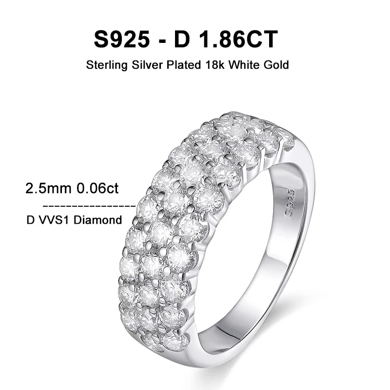 Anel Moissanite 3 Filas Half Eternity Prata 925 com Ouro Branco 18k