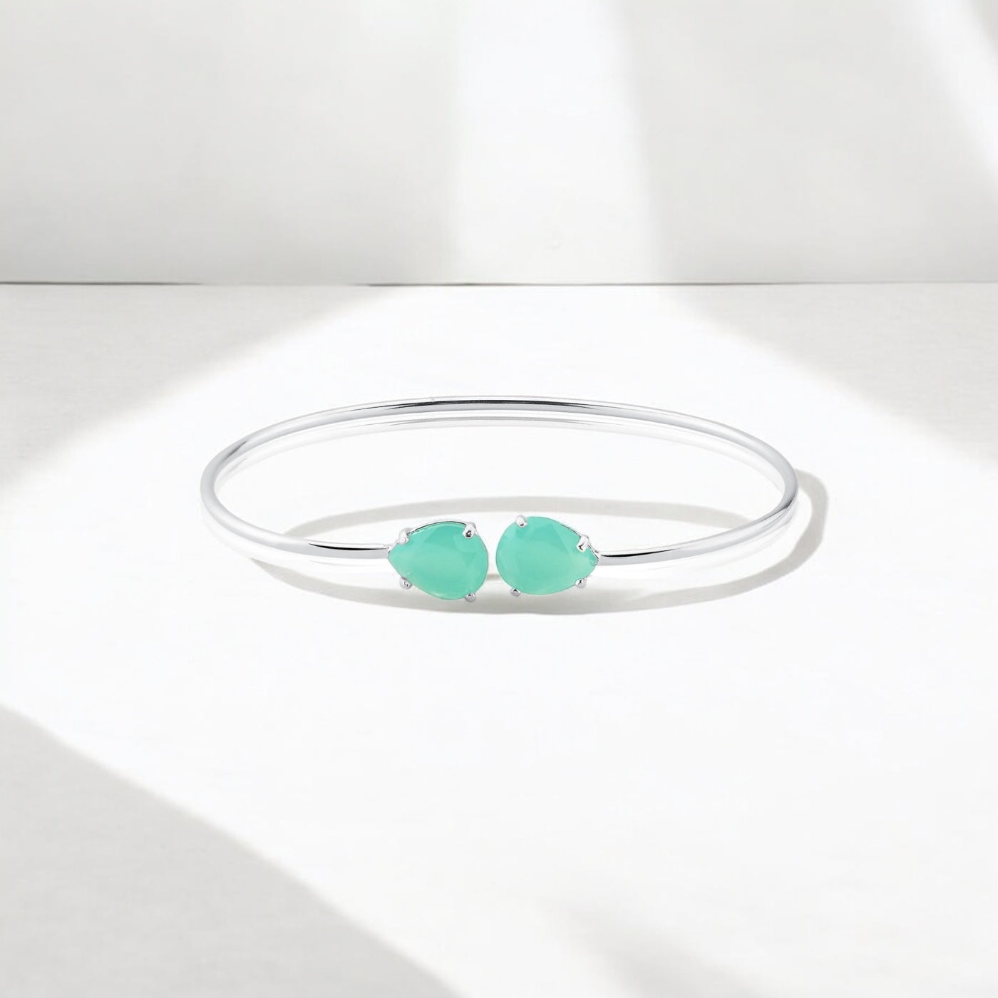 Bracelete Beleza Clássica Pedra Gota Turquesa 8x10 mm Prata 925