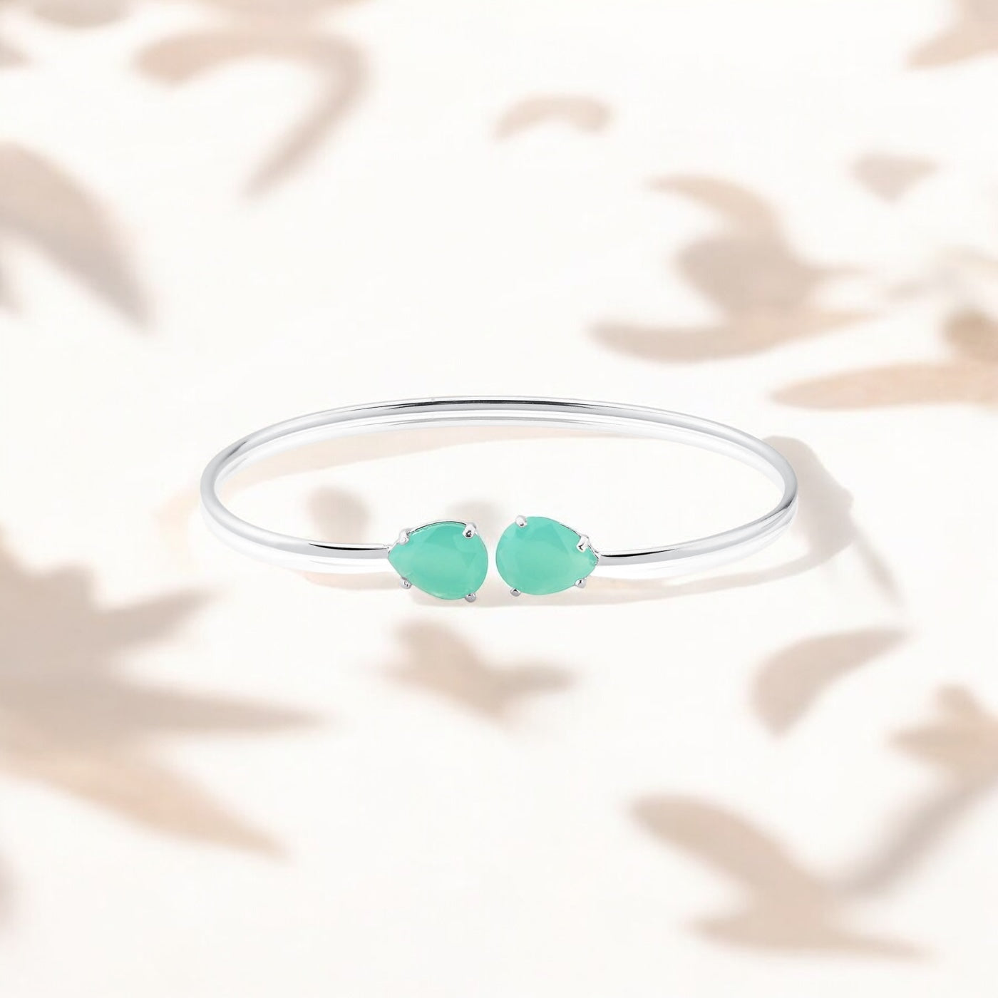 Bracelete Beleza Clássica Pedra Gota Turquesa 8x10 mm Prata 925