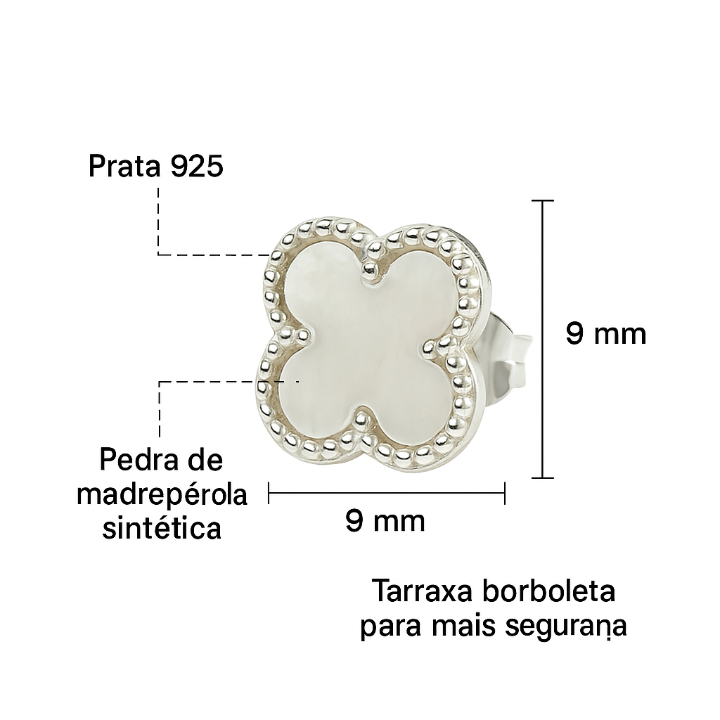 Brinco Trevo Madrepérola Prata 925 Elegante e Sofisticado