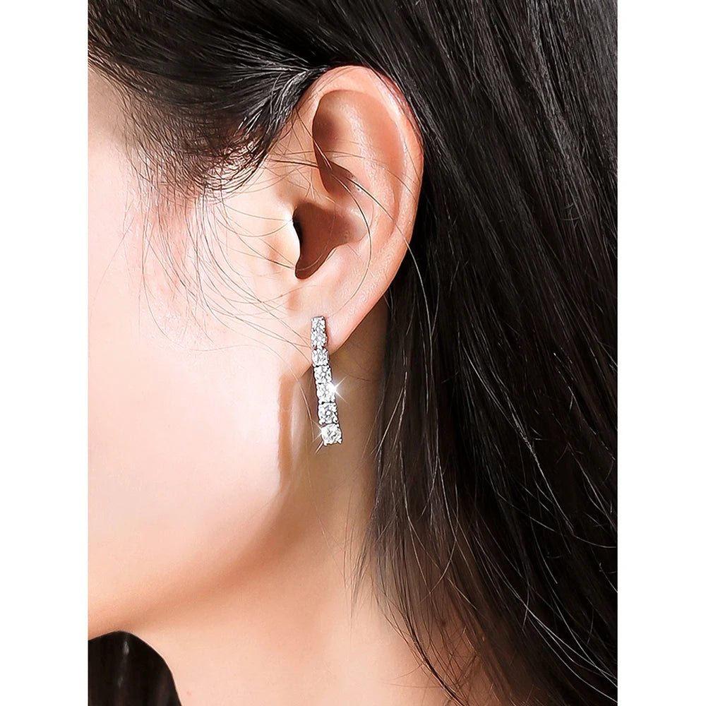 Brincos Pendentes Elegance Moissanite Prata 925 e Ouro Branco 18k