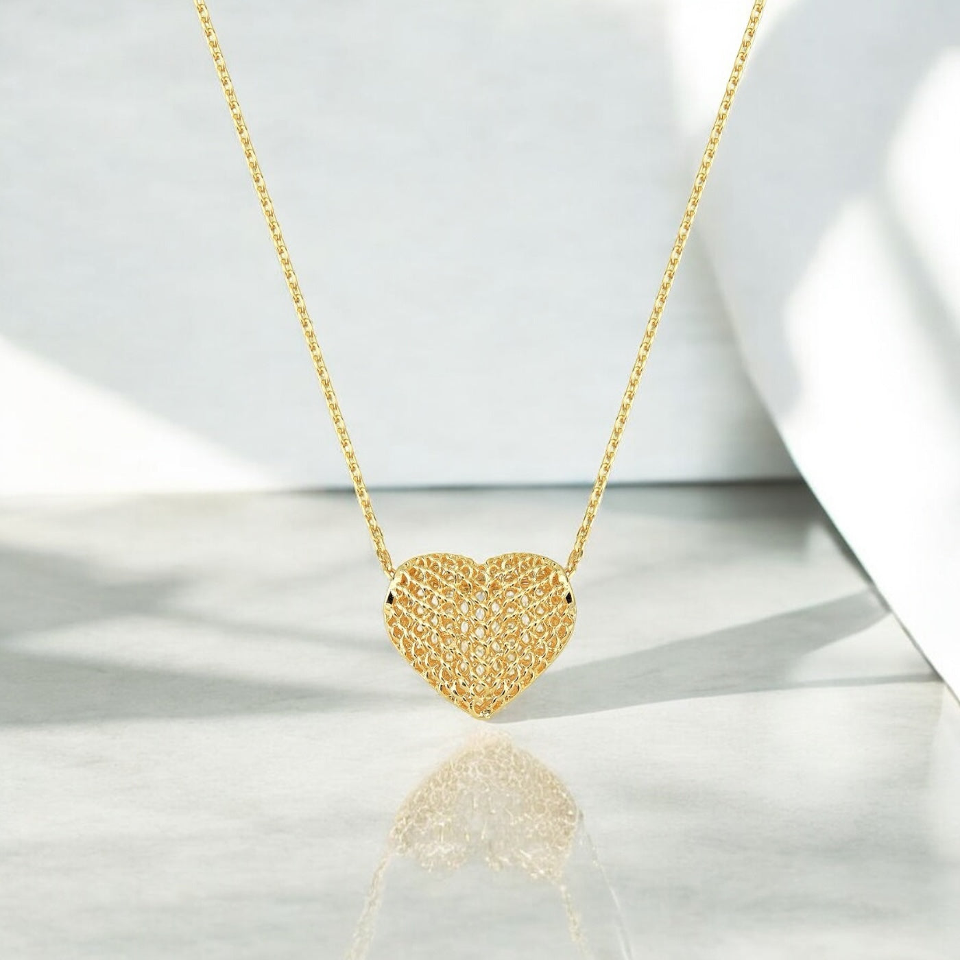 Colar Coração Impressão 3D Folheado a Ouro 18K – 45cm + 5cm