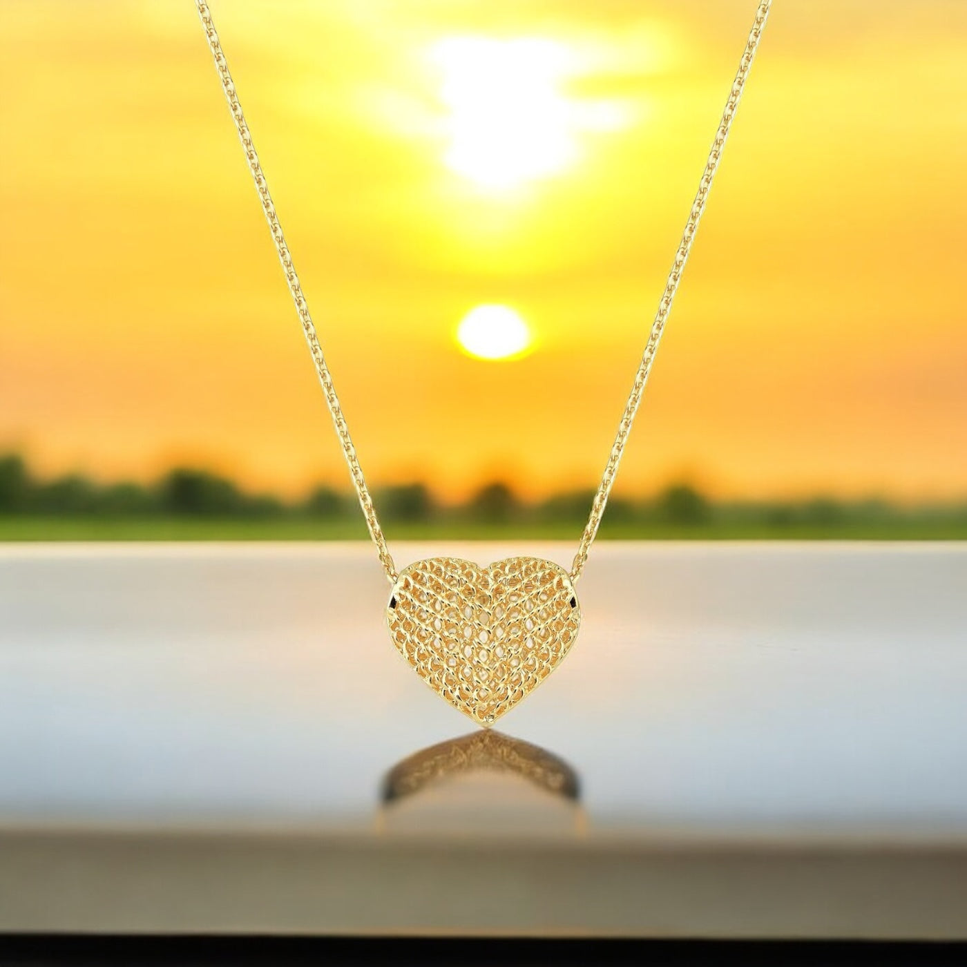 Colar Coração Impressão 3D Folheado a Ouro 18K – 45cm + 5cm