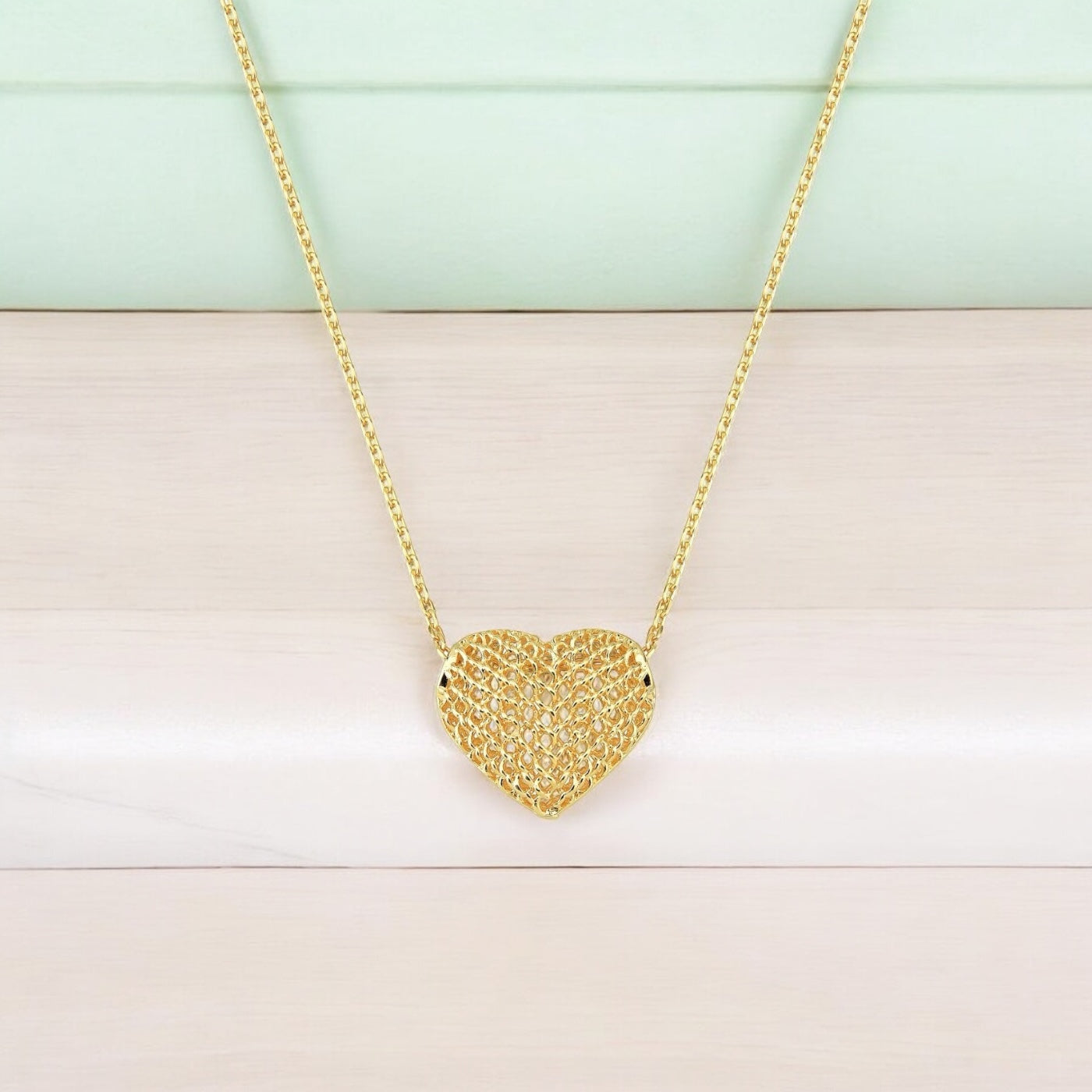 Colar Coração Impressão 3D Folheado a Ouro 18K – 45cm + 5cm
