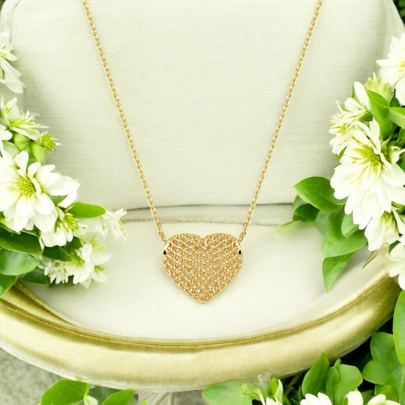 Colar Coração Impressão 3D Folheado a Ouro 18K – 45cm + 5cm
