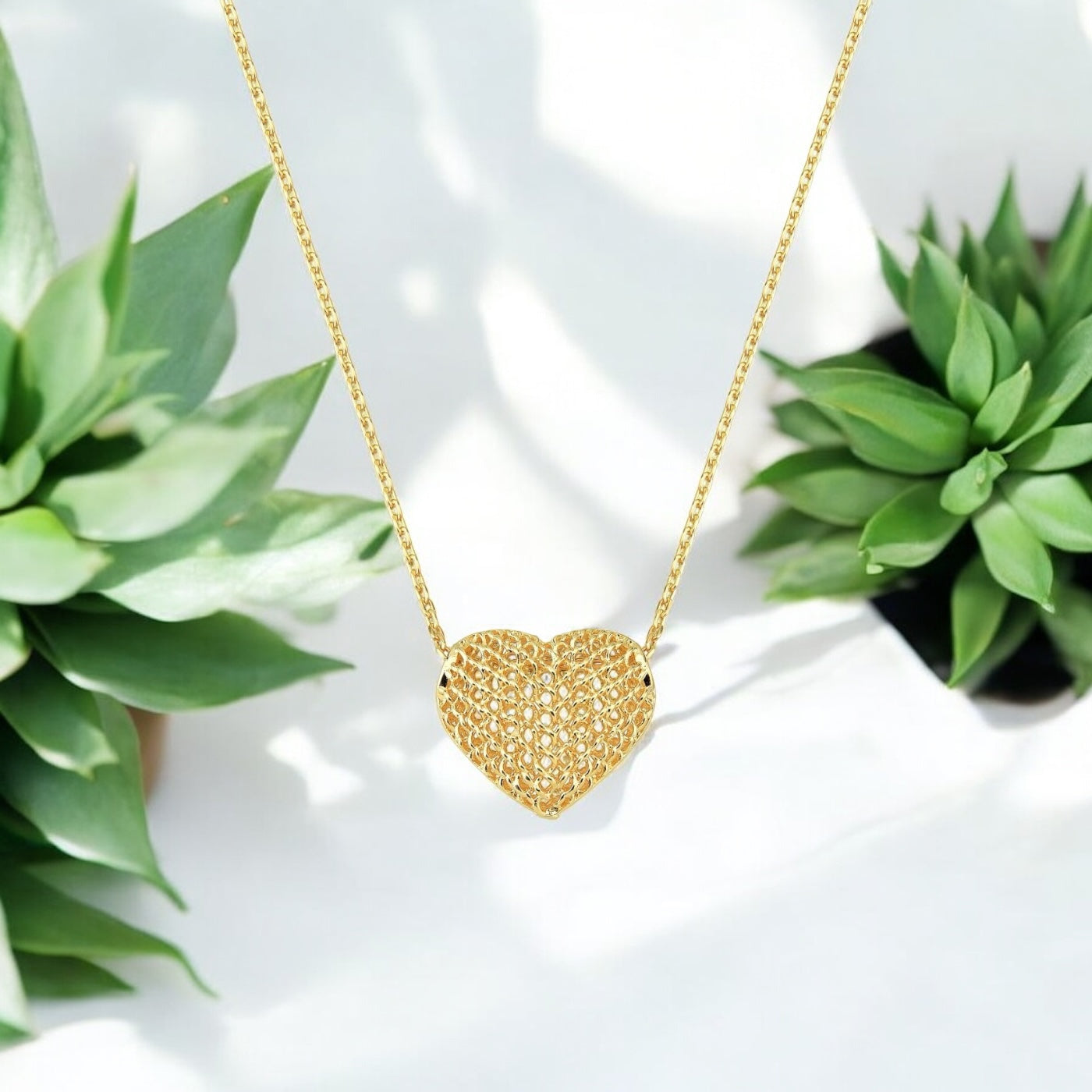 Colar Coração Impressão 3D Folheado a Ouro 18K – 45cm + 5cm