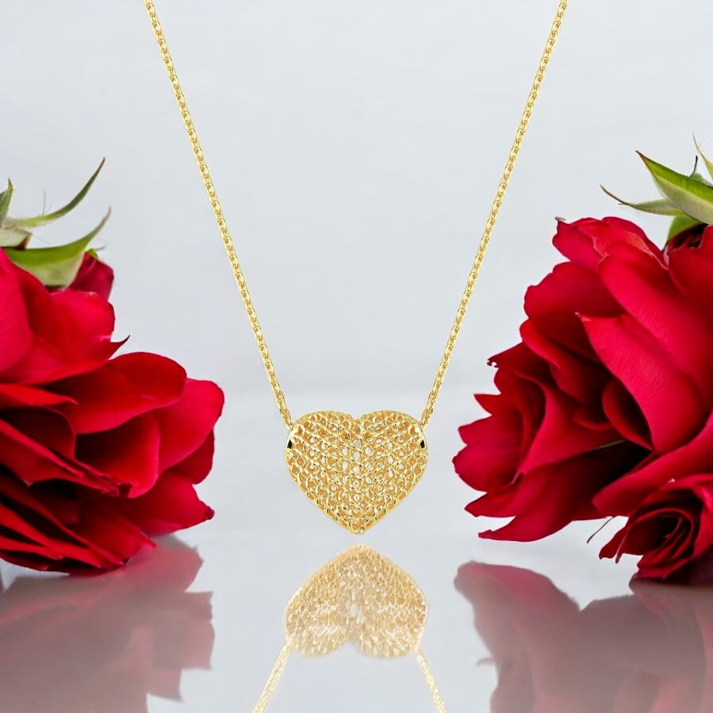 Colar Coração Impressão 3D Folheado a Ouro 18K – 45cm + 5cm