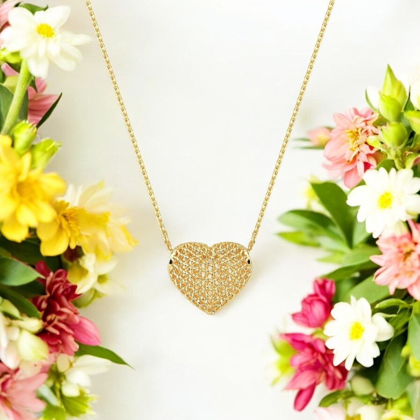 Colar Coração Impressão 3D Folheado a Ouro 18K – 45cm + 5cm