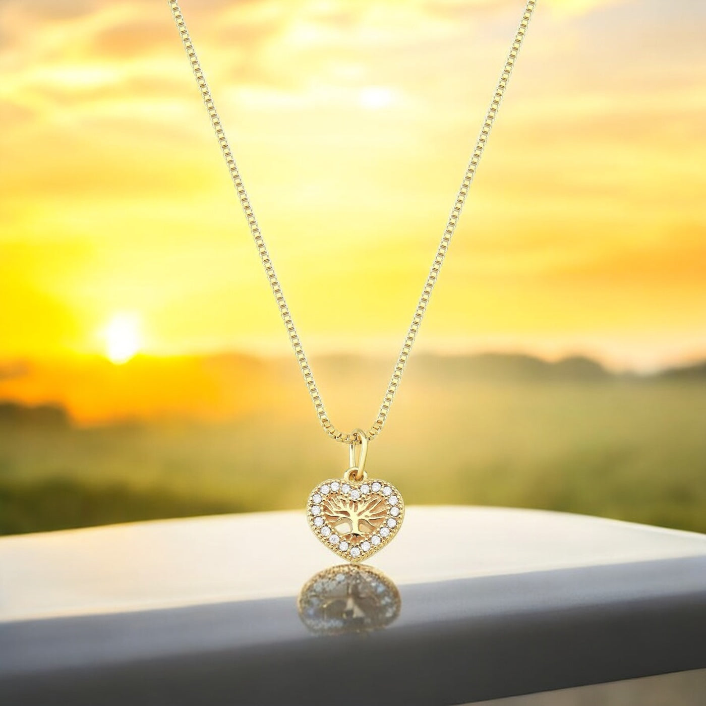 Colar Coração Árvore da Vida com Zircônias – Folheado a Ouro 18K 45cm + 5cm