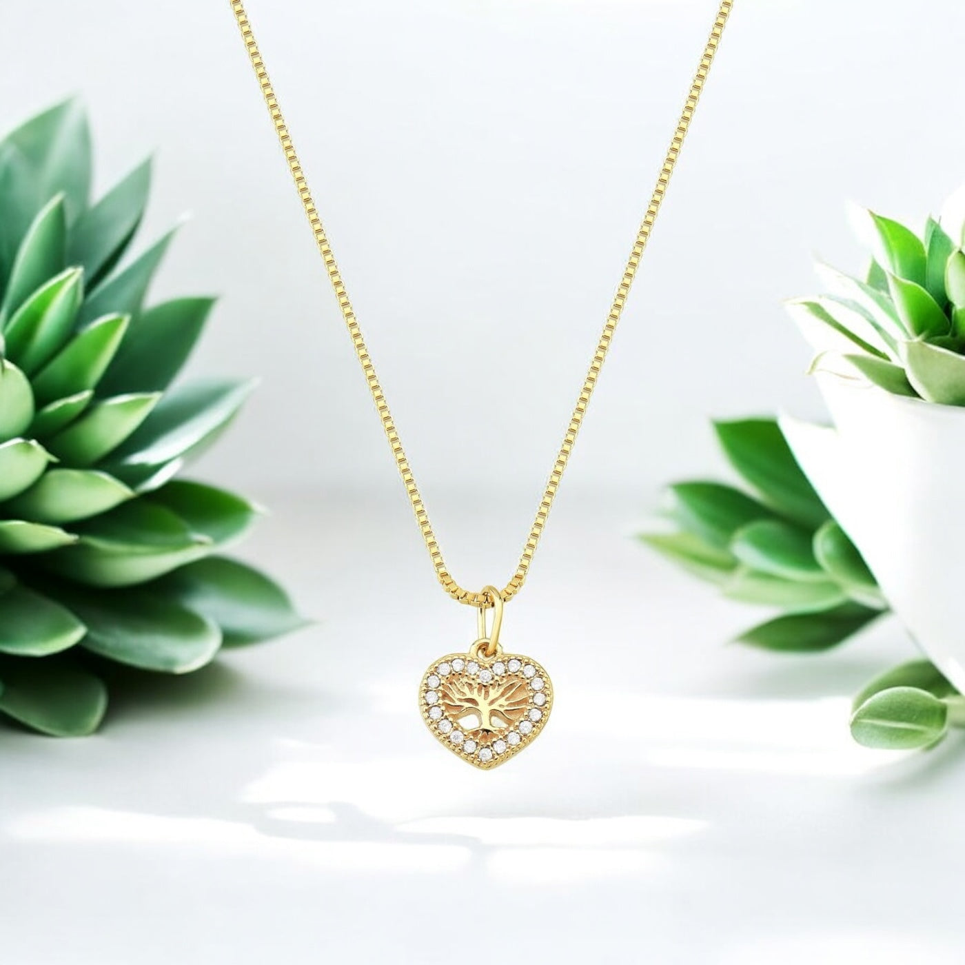 Colar Coração Árvore da Vida com Zircônias – Folheado a Ouro 18K 45cm + 5cm