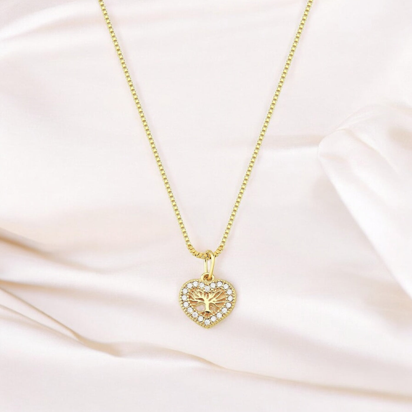 Colar Coração Árvore da Vida com Zircônias – Folheado a Ouro 18K 45cm + 5cm