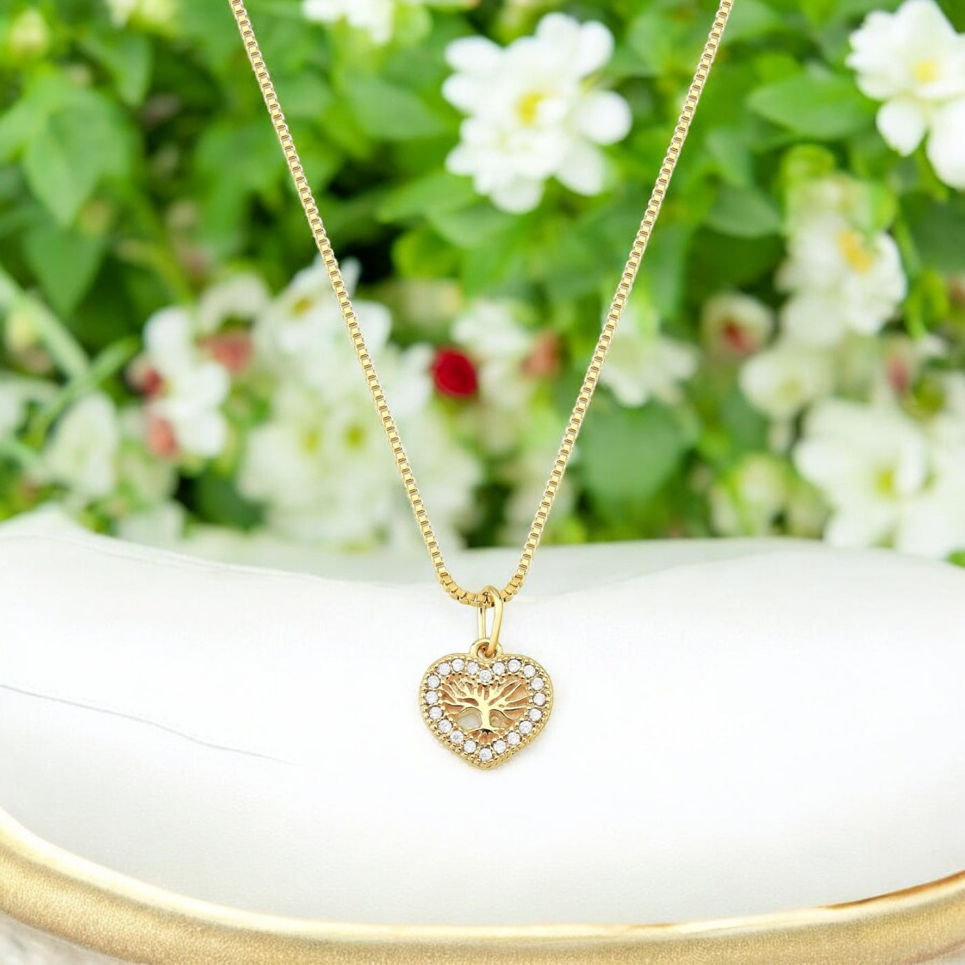 Colar Coração Árvore da Vida com Zircônias – Folheado a Ouro 18K 45cm + 5cm