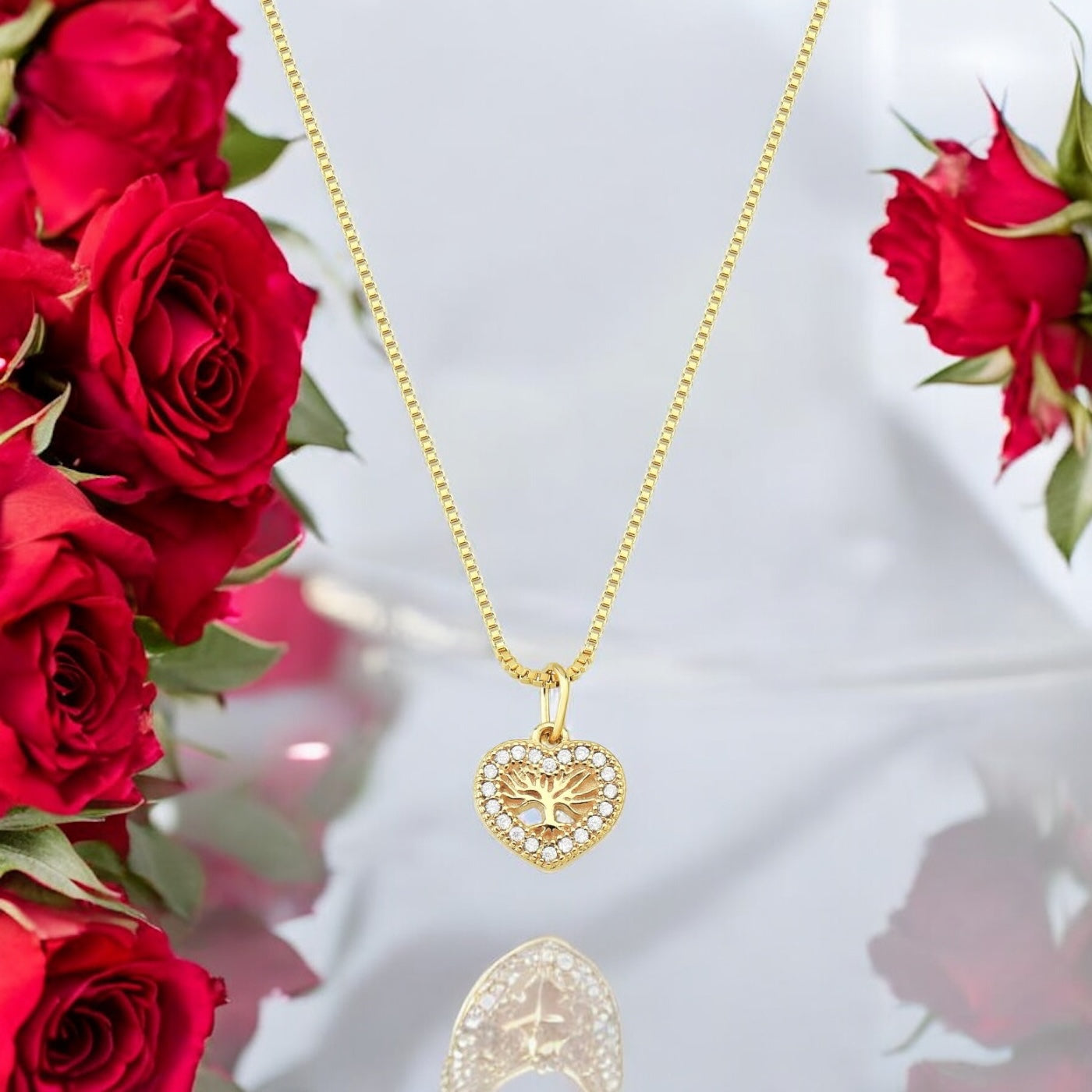 Colar Coração Árvore da Vida com Zircônias – Folheado a Ouro 18K 45cm + 5cm