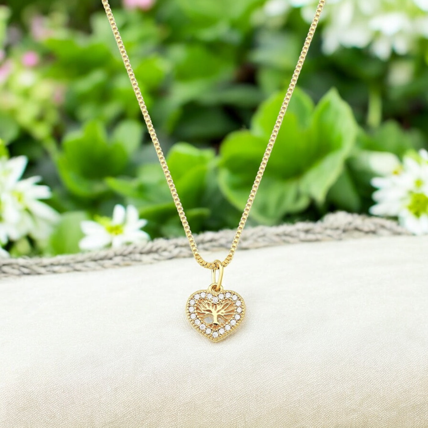 Colar Coração Árvore da Vida com Zircônias – Folheado a Ouro 18K 45cm + 5cm
