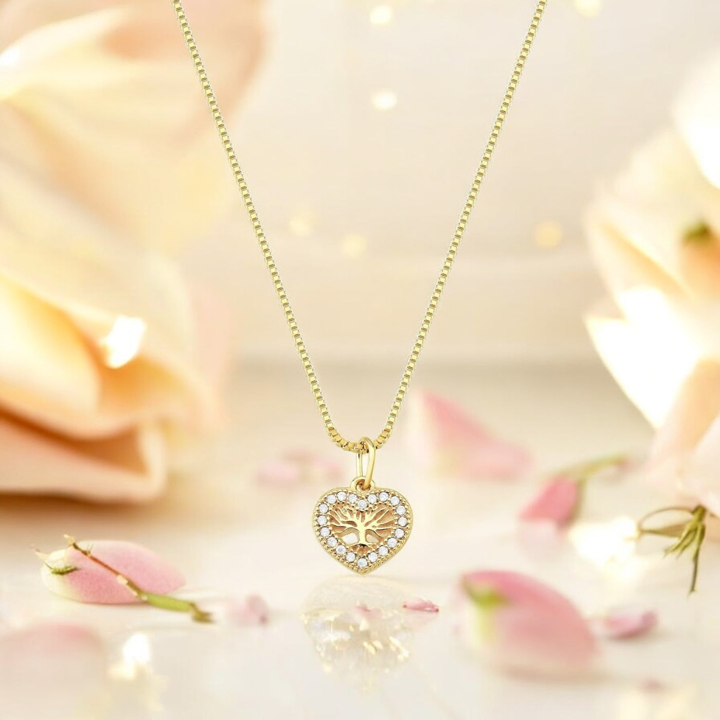 Colar Coração Árvore da Vida com Zircônias – Folheado a Ouro 18K 45cm + 5cm