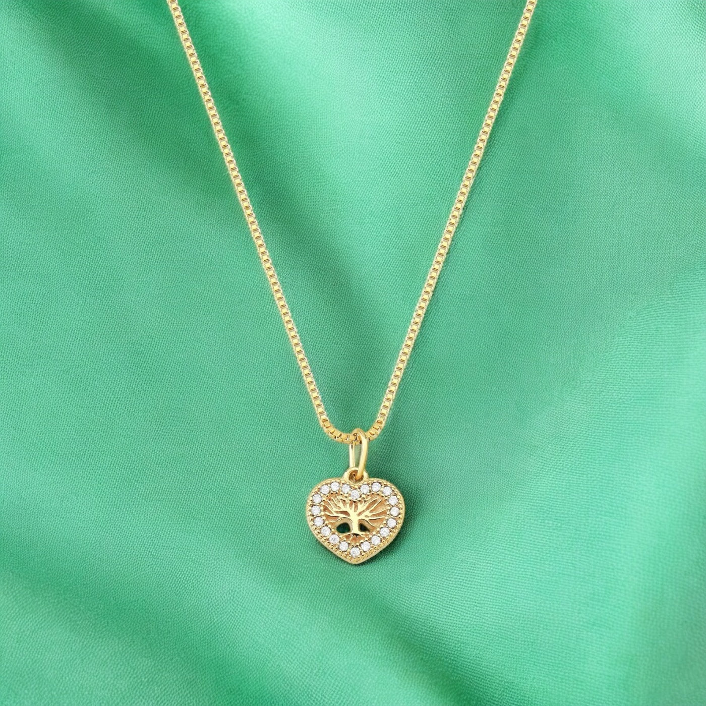 Colar Coração Árvore da Vida com Zircônias – Folheado a Ouro 18K 45cm + 5cm