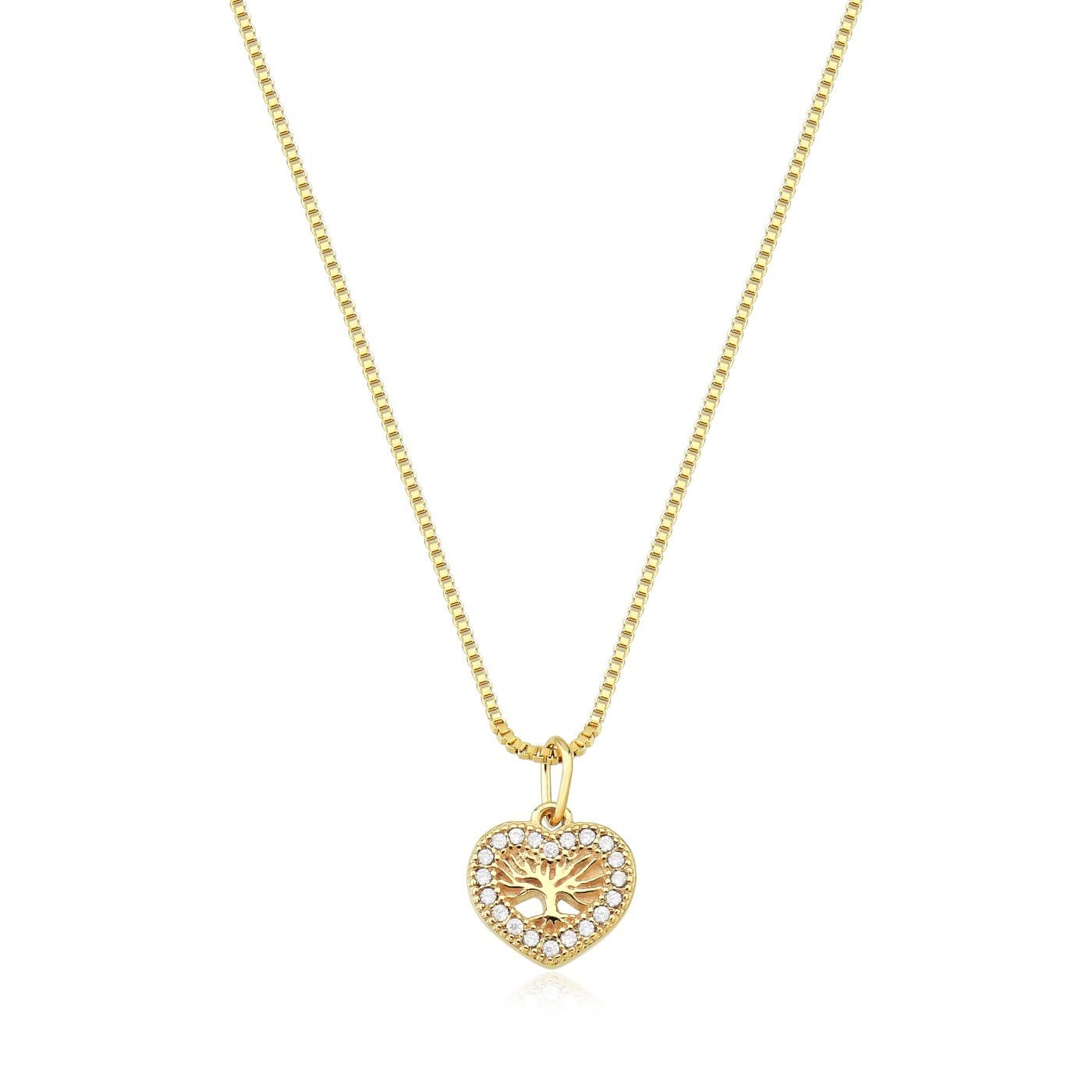 Colar Coração Árvore da Vida com Zircônias – Folheado a Ouro 18K 45cm + 5cm