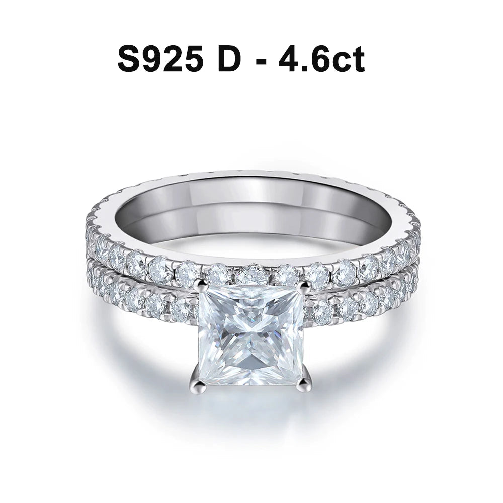 Conjunto de Anéis Moissanite Princess Glow em Prata 925 com Ouro Branco 18k