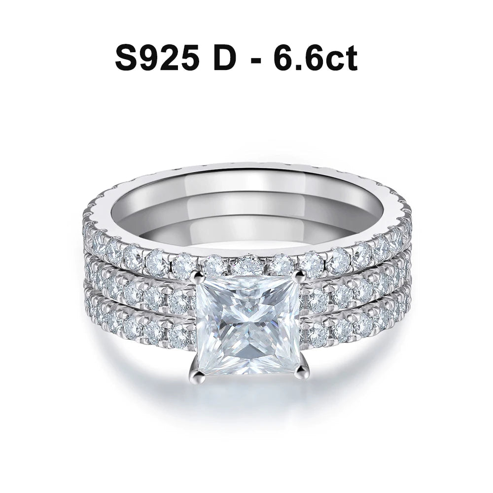 Conjunto de Anéis Moissanite Princess Glow em Prata 925 com Ouro Branco 18k