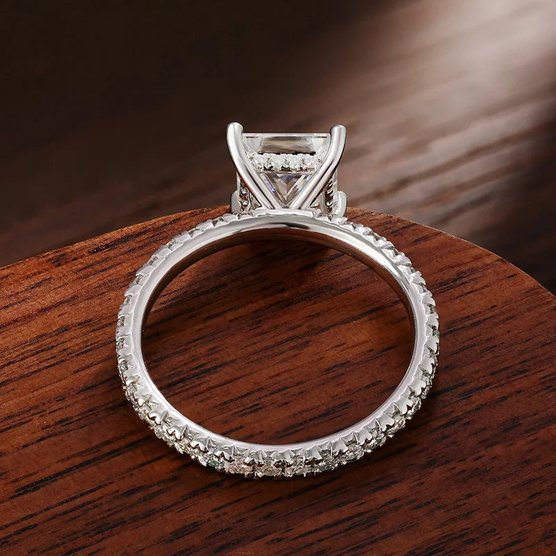 Conjunto de Anéis Moissanite Princess Glow em Prata 925 com Ouro Branco 18k
