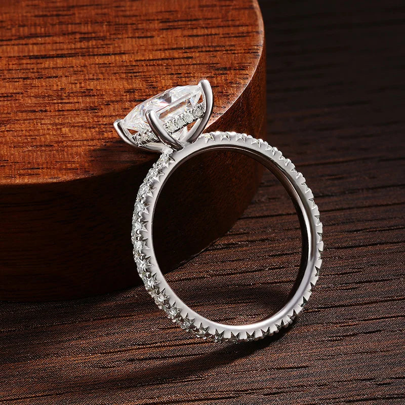 Conjunto de Anéis Moissanite Princess Glow em Prata 925 com Ouro Branco 18k