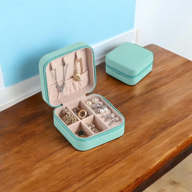 Estojo Porta-Joias Compacto Azul Tiffany Elegante e Prático
