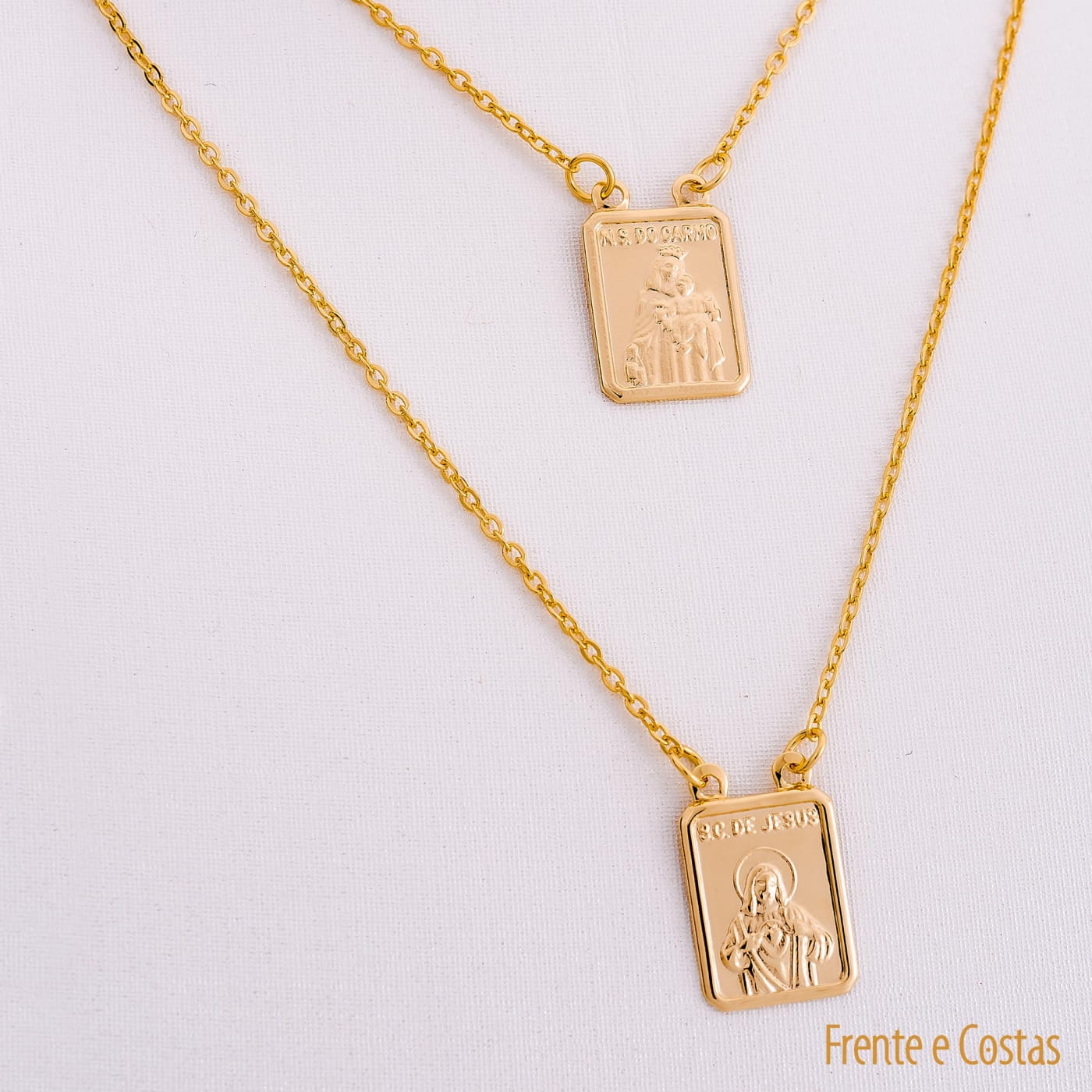 Escapulário Sagrado Coração de Jesus 60cm Folheado a Ouro 18K