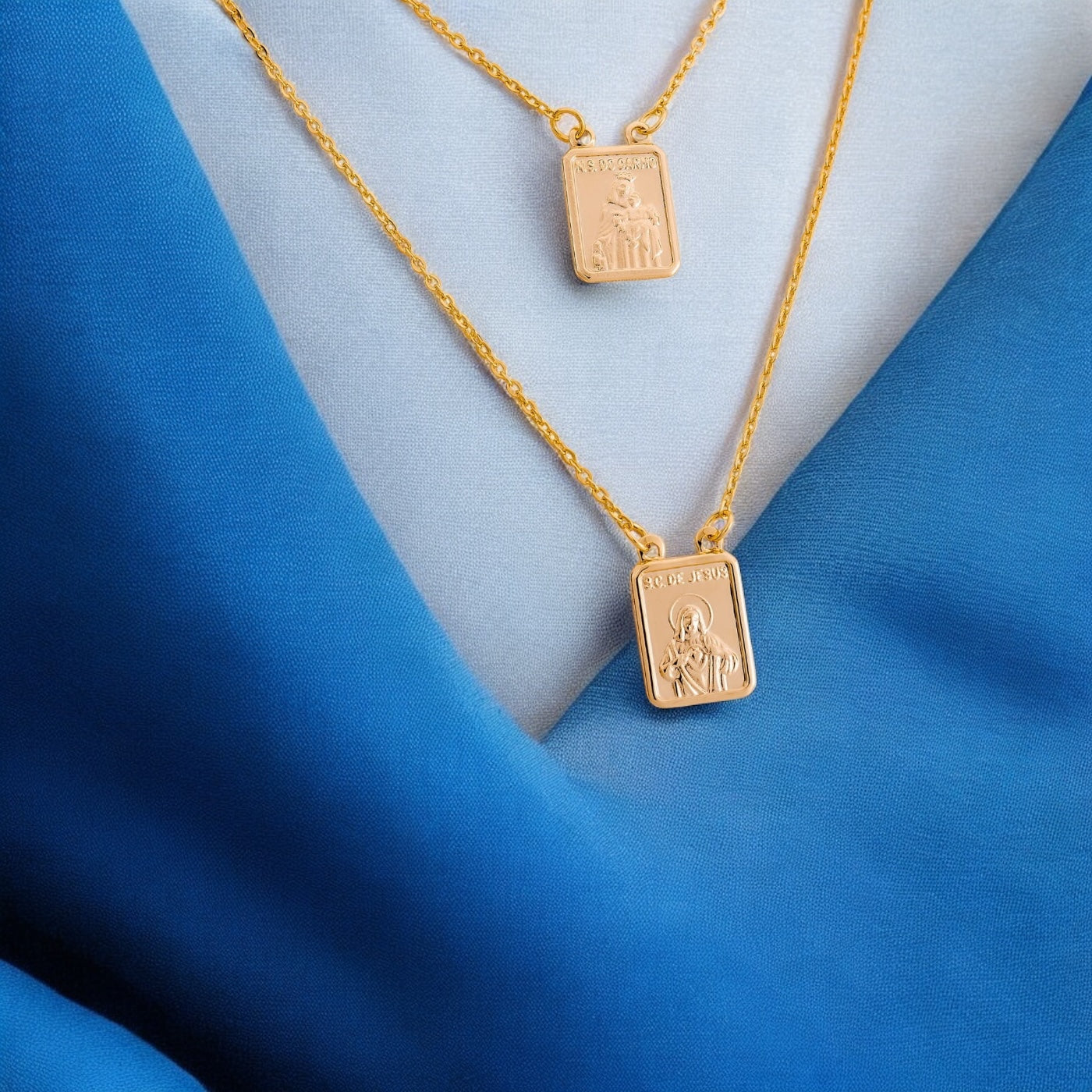 Escapulário Sagrado Coração de Jesus 60cm Folheado a Ouro 18K