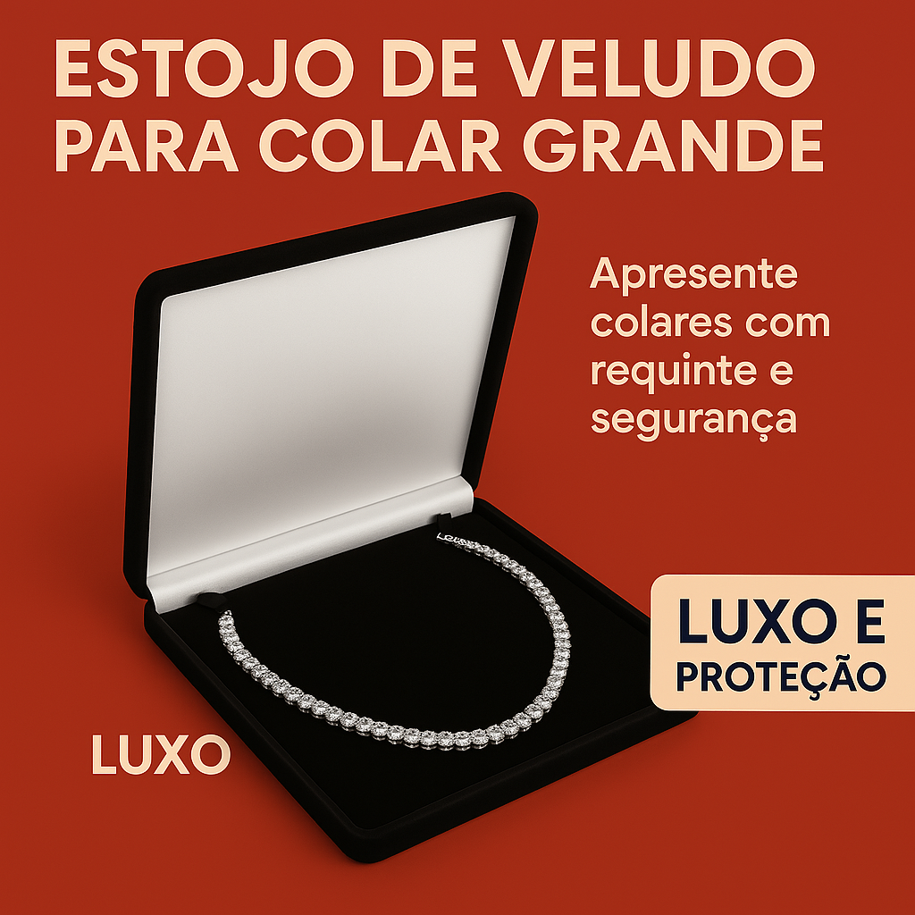 Estojo de Veludo Preto para Colar Grande – 17x17 cm Luxo e Proteção