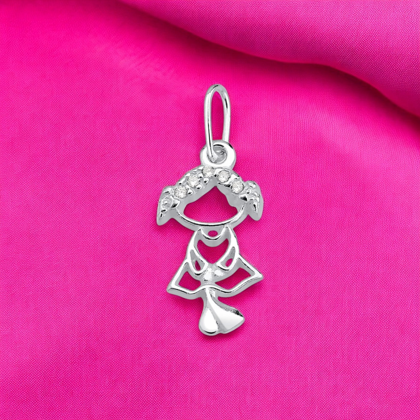 Pingente Menina Cravejado com Micro Zircônia – Prata 925