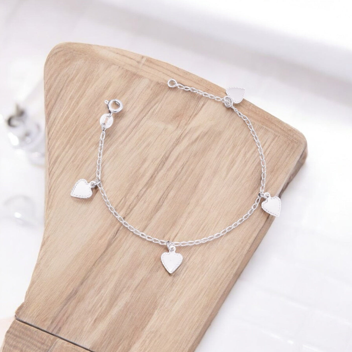 Pulseira Amorzinho com Pingentes de Coração – Prata 925 | 16cm + Extensor