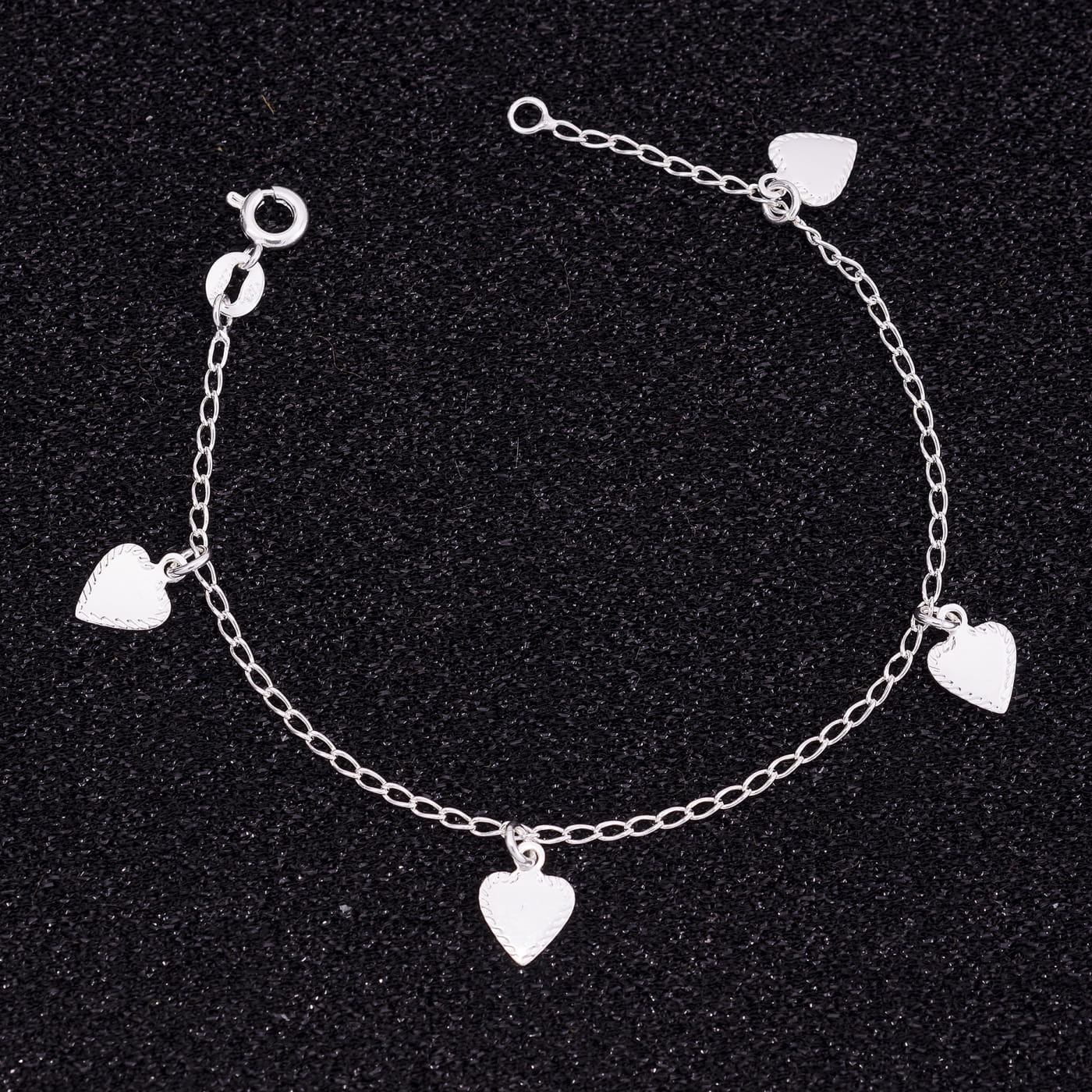 Pulseira Amorzinho com Pingentes de Coração – Prata 925 | 16cm + Extensor