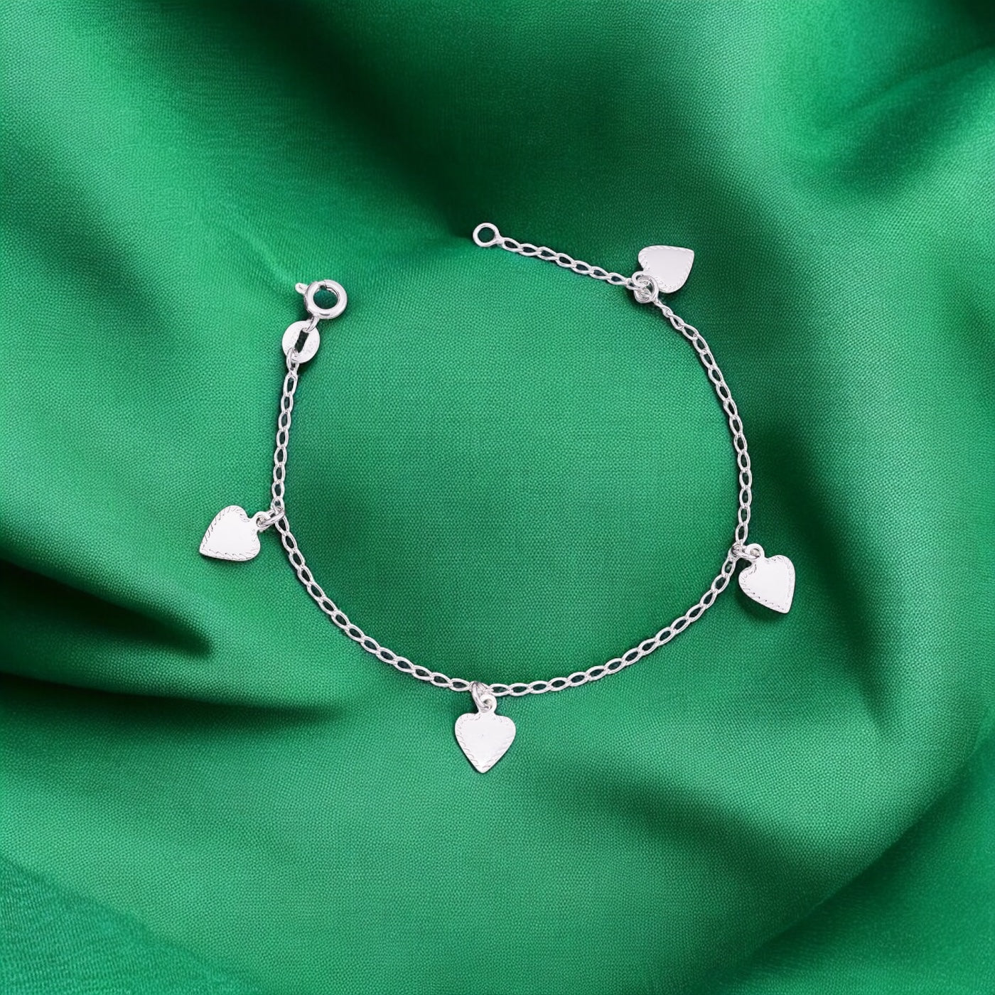 Pulseira Amorzinho com Pingentes de Coração – Prata 925 | 16cm + Extensor