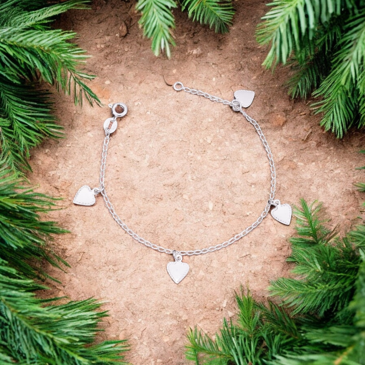Pulseira Amorzinho com Pingentes de Coração – Prata 925 | 16cm + Extensor