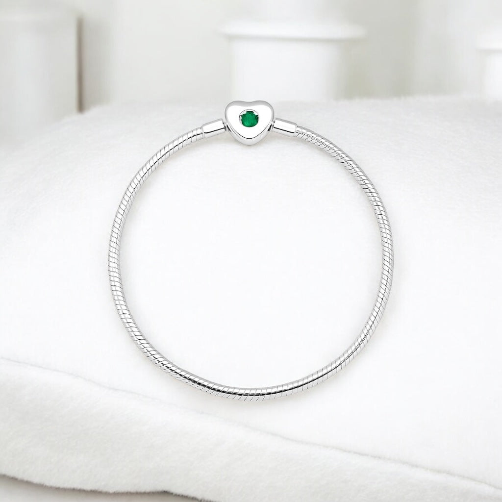 Pulseira Infini Coração com Zircônia Esmeralda – Prata 925 | Tamanho 18cm