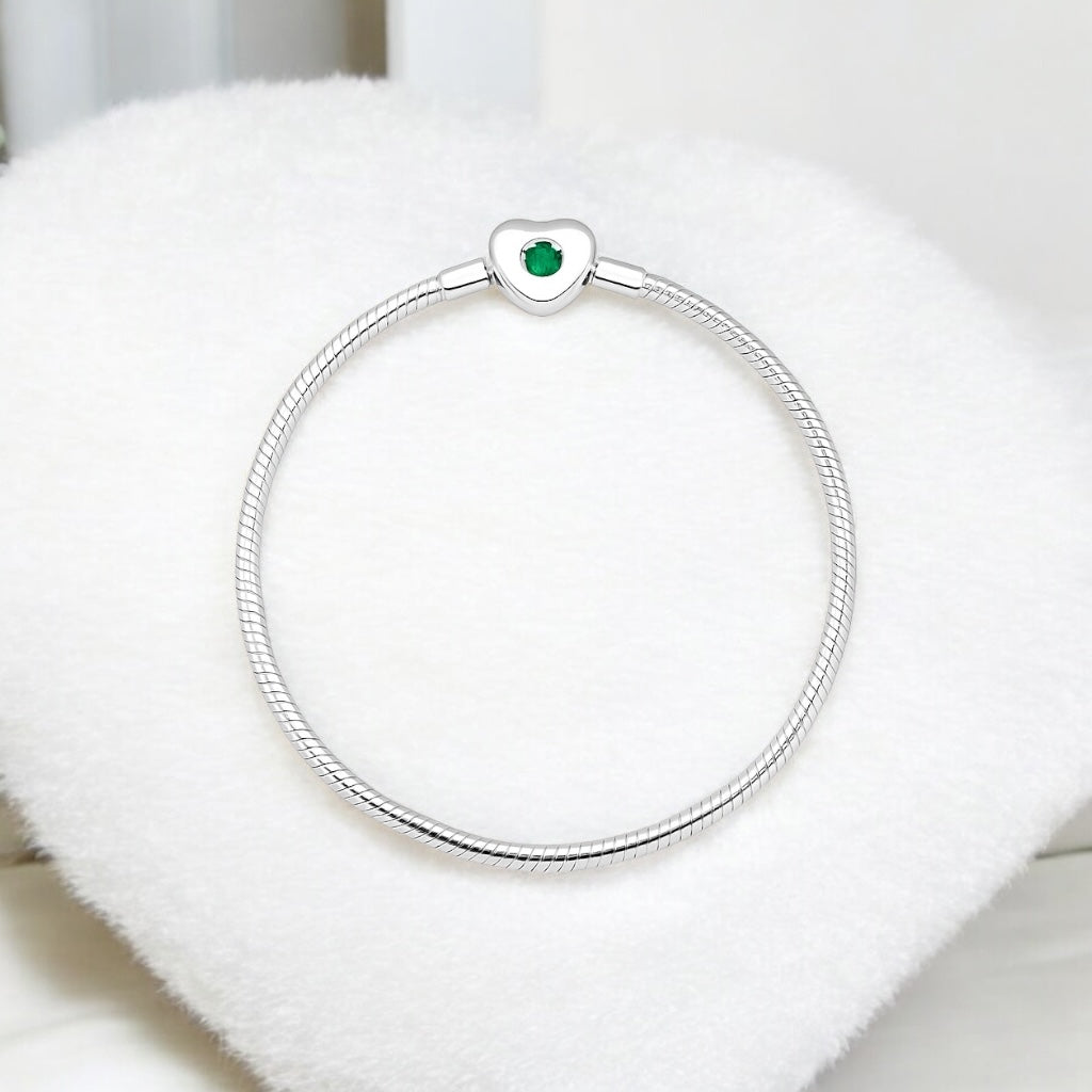 Pulseira Infini Coração com Zircônia Esmeralda – Prata 925 | Tamanho 18cm