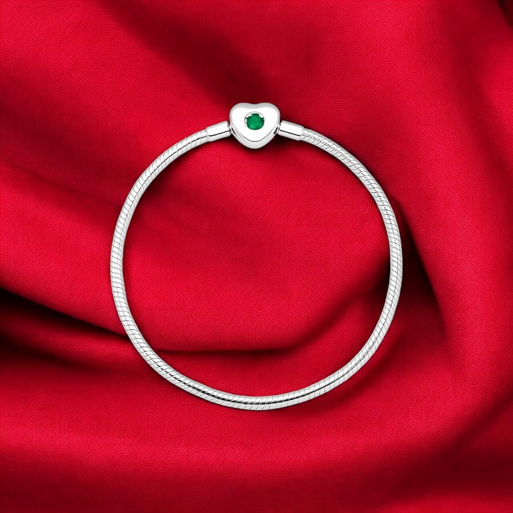 Pulseira Infini Coração com Zircônia Esmeralda – Prata 925 | Tamanho 18cm