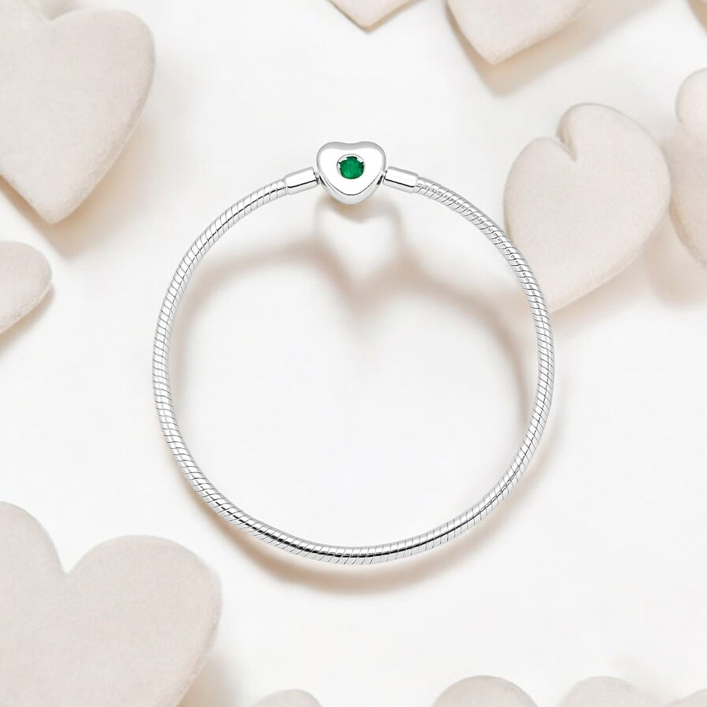 Pulseira Infini Coração com Zircônia Esmeralda – Prata 925 | Tamanho 18cm